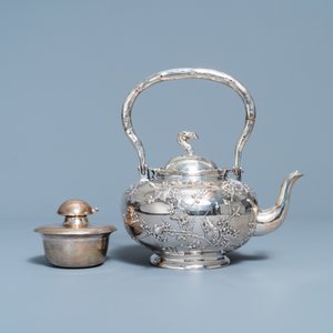 Een Chinese zilveren theepot op komfoor, Luen Wo, Shanghai, 19e eeuw — foto 14