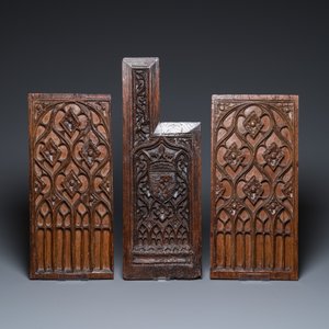 Een collectie van 11 gestoken houten panelen met diverse decors, Frankrijk, Nederland en/of Vlaanderen, 14/16e eeuw — foto 2
