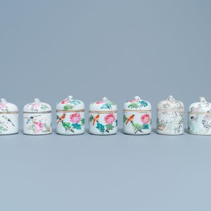 Een collectie van 14 Chinese qianjiang cai wijnkom-warmers, 19/20e eeuw — foto 2