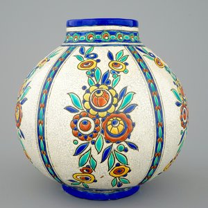 Een craquelé glazuur bolvaas met floraal decor, Charles Catteau, Boch Kéramis, 1e helft 20e eeuw — foto 1