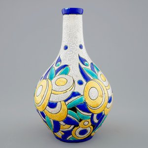 Een craquelé glazuur vaas met floraal decor, Charles Catteau, Boch Kéramis, 1e helft 20e eeuw — foto 2