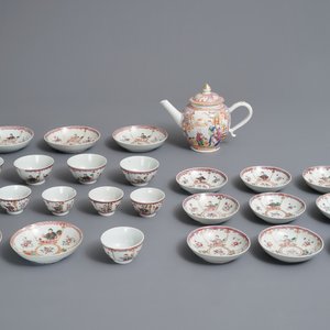 Een deel van een Chinees famille rose theeservies met mandarijns decor, Qianlong — foto 3