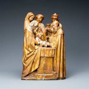 Een deels vergulde polychrome houten groep met 'De Besnijdenis', Vlaanderen, 16e eeuw — foto 1