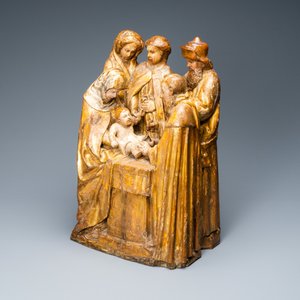 Een deels vergulde polychrome houten groep met 'De Besnijdenis', Vlaanderen, 16e eeuw — foto 2