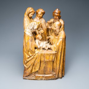 Een deels vergulde polychrome houten groep met 'De Besnijdenis', Vlaanderen, 16e eeuw — foto 3