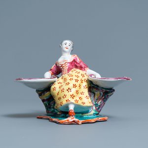 Een Delfts polychroom petit feu figuratief zoutvat, 18e eeuw — foto 2