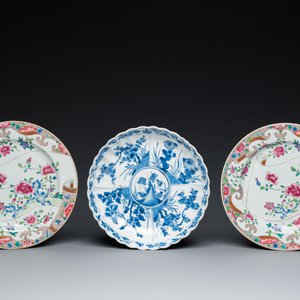 Een diverse collectie Chinees blauw-wit en famille rose porselein, Kangxi/Qianlong — foto 2
