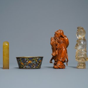Een diverse collectie Chinees porselein, brons, hout en hardsteen, 19/20e eeuw — foto 11