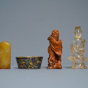 Een diverse collectie Chinees porselein, brons, hout en hardsteen, 19/20e eeuw — foto 8