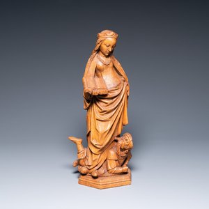 Een eikenhouten 'Catharina vertrapt Maxentius' groep, Noord-Nederland, mogelijk Utrecht, laatste kwart 15e eeuw — foto 1
