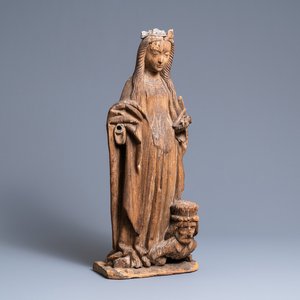Een eikenhouten figuur van Catharina van Alexandrië, 16e eeuw — foto 1