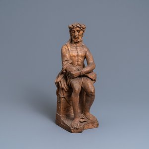 Een eikenhouten figuur van Christus op de koude steen, Vlaanderen, vroeg 16e eeuw — foto 1