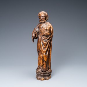Een eikenhouten figuur van de apostel Petrus, Rijnvallei, Duitsland, 15e eeuw — foto 1