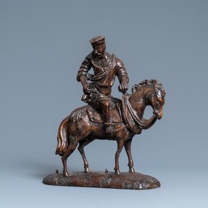 Een eikenhouten figuur van een ruiter te paard, 1e helft 16e eeuw — foto 1