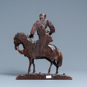 Een eikenhouten figuur van een ruiter te paard, 1e helft 16e eeuw — foto 3
