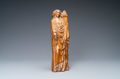 Een eikenhouten figuur van Sint-Barbara, ca. 1500