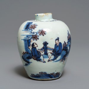 Een fijn blauw-wit en mangaan Delfts chinoiserie vaasje, 2e helft 17e eeuw — foto 5