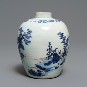 Een fijn blauw-wit en mangaan Delfts chinoiserie vaasje met een olifant, 2e helft 17e eeuw — foto 2