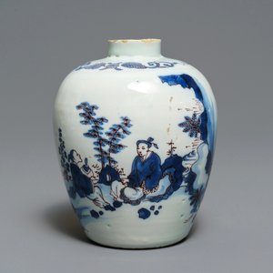 Een fijn blauw-wit en mangaan Delfts chinoiserie vaasje met een olifant, 2e helft 17e eeuw — foto 3