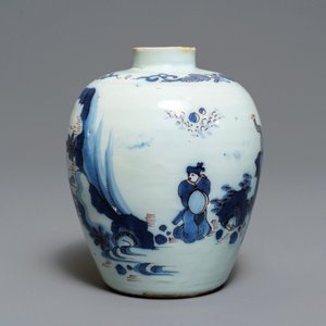 Een fijn blauw-wit en mangaan Delfts chinoiserie vaasje met een olifant, 2e helft 17e eeuw — foto 4