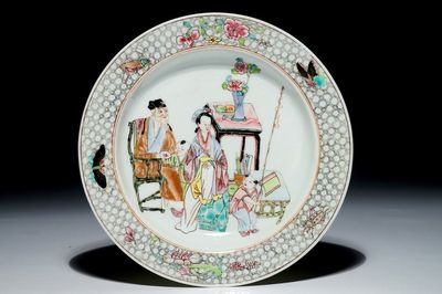 Een fijn Chinees famille rose eierschaal porselein bord, Yongzheng