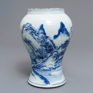 Een fijne Chinese blauwwitte landschapsvaas, Kangxi — foto 2