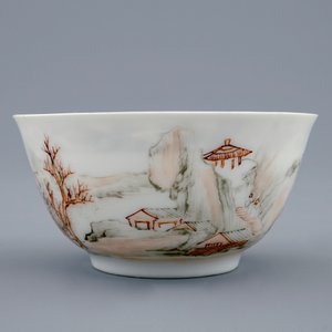 Een fijne Chinese eierschaal kop en schotel met een landschap, Yongzheng, 1723-1735 — foto 7