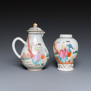 Een fijne Chinese famille rose melkkan en theebus met Europees decor, Qianlong — foto 2