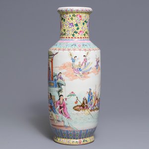 Een fijne Chinese famille rose rouleau vaas, Qianlong merk, Republiek, 20e eeuw — foto 4