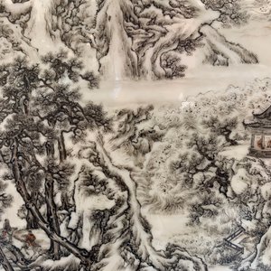 Een fijne Chinese grisaille 'winterlandschap' plaquette in houten tafelscherm, Republiek, 20e eeuw — foto 20