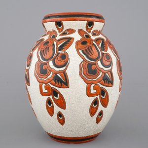 Een fraaie Art Deco vaas met craquelé voor Boch Kéramis door Charles Catteau, ca. 1930 — foto 1