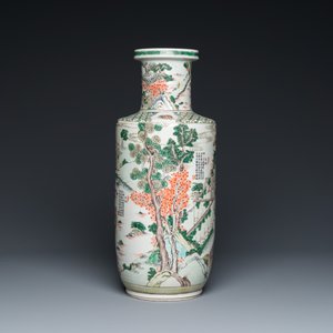 Een fraaie Chinese famille verte rouleau vaas met decor van de rijstproductie, 19e eeuw — foto 2