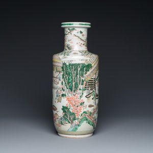 Een fraaie Chinese famille verte rouleau vaas met decor van de rijstproductie, 19e eeuw — foto 4