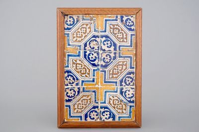 Een fraaie set van 6 vloertegels in Antwerpse majolica, ca. 1580