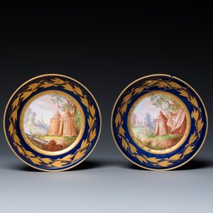 Een Frans 6-delig Sèvres-stijl theeservies met blauwe fondkleur, 19e eeuw — foto 2