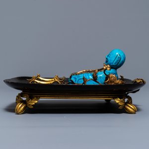 Een Frans lakwerk en verguld bronzen inktstel met een Chinese turquoise penselenwasser, Kangxi en 19e eeuw — foto 4