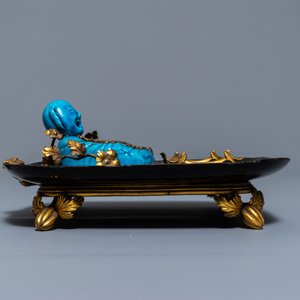 Een Frans lakwerk en verguld bronzen inktstel met een Chinese turquoise penselenwasser, Kangxi en 19e eeuw — foto 6