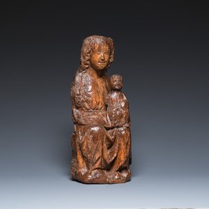 Een Franse eikenhouten 'Sedes Sapientiae' sculptuur, 13/14e eeuw — foto 1
