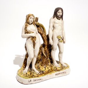 Een Franse faïence groep van Adam en Eva in het paradijs, Dinan, 19e eeuw — foto 5