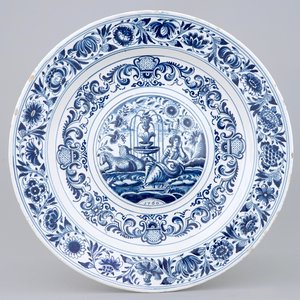 Een gedateerde blauw-witte schotel met pastorale scène, Harlingen, Friesland, 1760 — foto 1