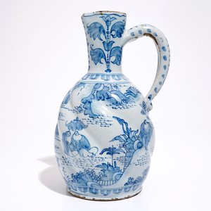 Een gedraaide blauw-witte aardewerk kan met chinoiseriedecor, Delft of Frankfurt, 17e eeuw — foto 2