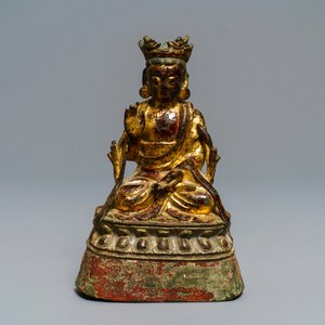 Een gelakte en vergulde bronzen figuur van Boeddha, Birma, 17/18e eeuw — foto 2