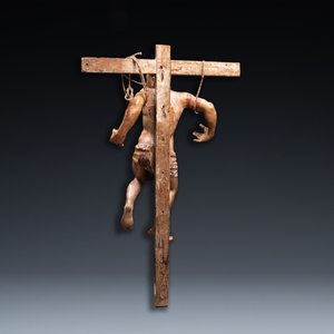 Een gepolychromeerd houten beeld van de gekruisigde Sint-Dismas of 'De goede dief', Spanje, 16e eeuw — foto 11
