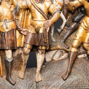 Een gepolychromeerd notenhouten retabelfragment met soldaten, Spanje, 1e helft 16e eeuw — foto 4