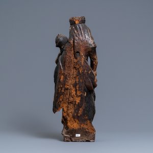 Een gepolychromeerde eikenhouten figuur van een Madonna met kind, 1e helft 16e eeuw — foto 4