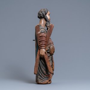 Een gepolychromeerde eikenhouten figuur van Sint-Andreas, Normandië, Frankrijk, eind 15e eeuw — foto 3