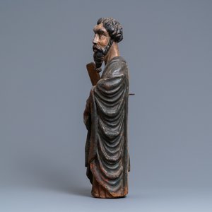 Een gepolychromeerde eikenhouten figuur van Sint-Andreas, Normandië, Frankrijk, eind 15e eeuw — foto 5