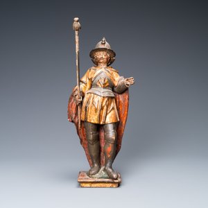 Een gepolychromeerde en vergulde houten figuur van Sint-Joris, Zuid-Duitsland, 1e kwart 17e eeuw — foto 2