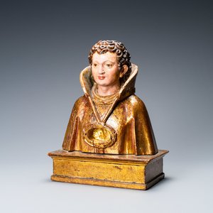 Een gepolychromeerde en vergulde houten reliekbuste, Italië, 17e eeuw — foto 1