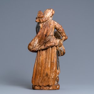 Een gepolychromeerde houten figuur van een Madonna met kind, 17/18e eeuw — foto 4